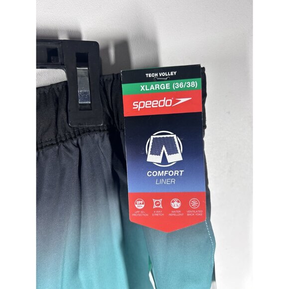 Speedo Tech Volley Swim Trunks Men's XL Black Teal White Ombre Comfort Liner NEW - Picture 4 of 9
